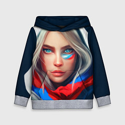 Толстовка-худи детская Девушка с голубыми глазами в флаге, цвет: 3D-меланж