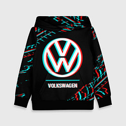 Толстовка-худи детская Значок Volkswagen в стиле glitch на темном фоне, цвет: 3D-черный
