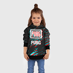 Толстовка-худи детская PUBG в стиле glitch и баги графики на темном фоне, цвет: 3D-черный — фото 2