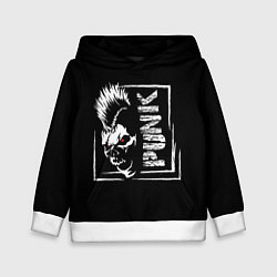 Толстовка-худи детская Панк - череп с ирокезом, цвет: 3D-белый