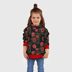 Толстовка-худи детская Красные розы на черном - паттерн, цвет: 3D-красный — фото 2