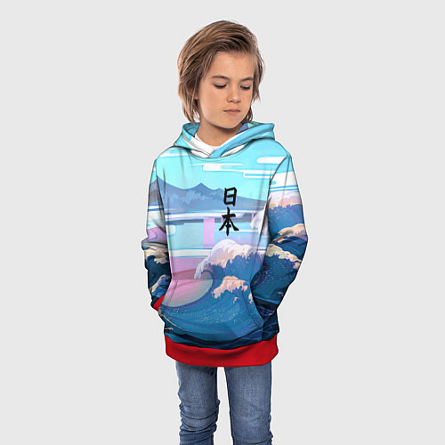 Детская толстовка Japan - landscape - waves / 3D-Красный – фото 3