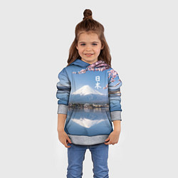 Толстовка-худи детская Цветущая сакура на фоне Фудзиямы - Япония, цвет: 3D-меланж — фото 2