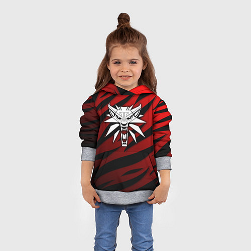 Детская толстовка Ведьмак - школа волка - красный / 3D-Меланж – фото 4