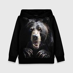 Толстовка-худи детская Бурый атакующий медведь, цвет: 3D-черный
