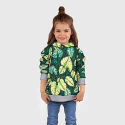 Толстовка-худи детская Листья узор тропический, цвет: 3D-меланж — фото 2