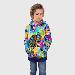 Толстовка-худи детская Маскировка хамелеона на фоне ярких красок, цвет: 3D-синий — фото 2