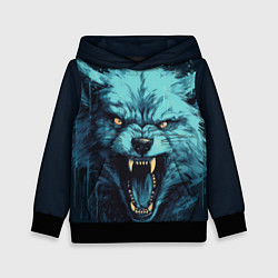 Толстовка-худи детская Синий волк арт, цвет: 3D-черный