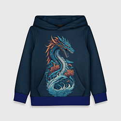 Толстовка-худи детская Синий дракон от нейросети, цвет: 3D-синий
