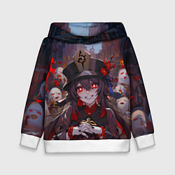 Толстовка-худи детская Ху тао с призраками - Геншин, цвет: 3D-белый