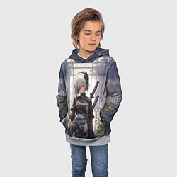 Толстовка-худи детская Nier automata девушка с мечами, цвет: 3D-меланж — фото 2