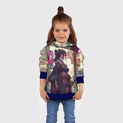 Толстовка-худи детская Кибер самурай девушка, цвет: 3D-синий — фото 2
