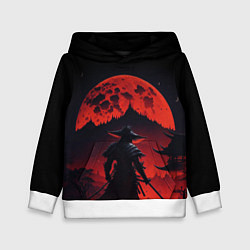 Толстовка-худи детская Самурай, деревня и луна - мрачный, цвет: 3D-белый