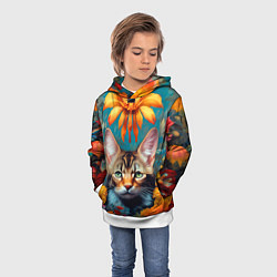 Толстовка-худи детская Дикая кошка в цветах, цвет: 3D-белый — фото 2