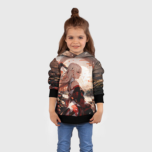 Детская толстовка Японская девушка при закате солнца / 3D-Черный – фото 4