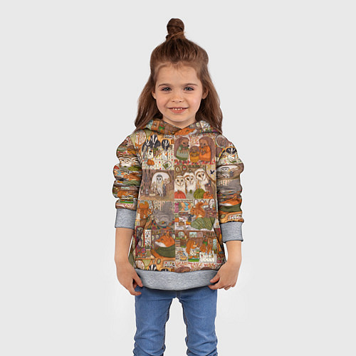 Детская толстовка Коллаж из сказочных зверей - совы, белки, ёжики / 3D-Меланж – фото 4