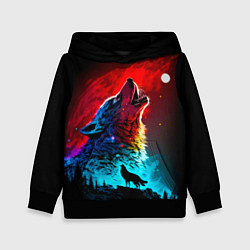 Толстовка-худи детская Волки воют на луну, цвет: 3D-черный