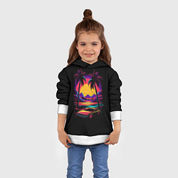 Толстовка-худи детская Неоновая машина и пальмы, цвет: 3D-белый — фото 2