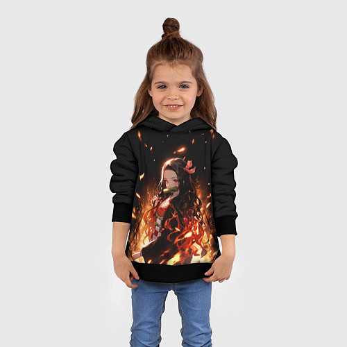 Детская толстовка Незуко и пламя - клинок / 3D-Черный – фото 4