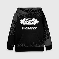 Толстовка-худи детская Ford speed на темном фоне со следами шин, цвет: 3D-черный