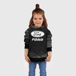 Толстовка-худи детская Ford speed на темном фоне со следами шин, цвет: 3D-черный — фото 2