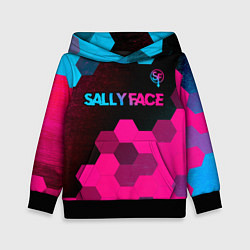 Толстовка-худи детская Sally Face - neon gradient: символ сверху, цвет: 3D-черный