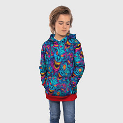 Толстовка-худи детская Неоновые монстры - graffiti art style pattern, цвет: 3D-красный — фото 2