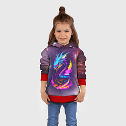 Толстовка-худи детская Space dragon - neon glow - neural network, цвет: 3D-красный — фото 2