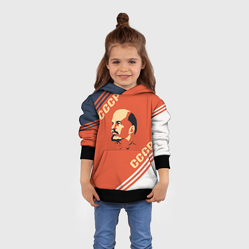 Детская толстовка Ленин на красном фоне / 3D-Черный – фото 4