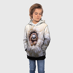 Толстовка-худи детская Ленивец в меху, цвет: 3D-черный — фото 2