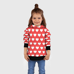 Толстовка-худи детская Сердечки на красном фоне, цвет: 3D-черный — фото 2