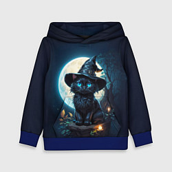 Толстовка-худи детская Кот ведьмы - Хэллоуин, цвет: 3D-синий