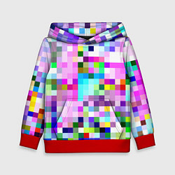 Толстовка-худи детская Пиксельная яркая абстракция, цвет: 3D-красный