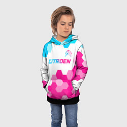 Толстовка-худи детская Citroen neon gradient style: символ сверху, цвет: 3D-черный — фото 2