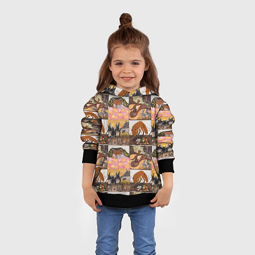 Детская толстовка Коллаж из рисунков с лисой / 3D-Черный – фото 4