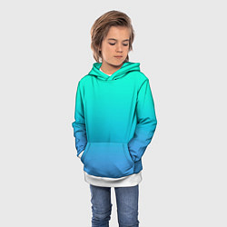 Толстовка-худи детская Градиент сине-зелёный светлый, цвет: 3D-белый — фото 2