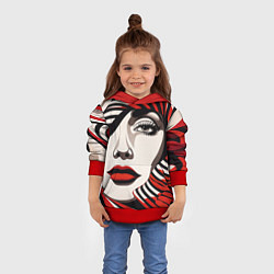 Толстовка-худи детская Портрет девушки с красной помадой, цвет: 3D-красный — фото 2