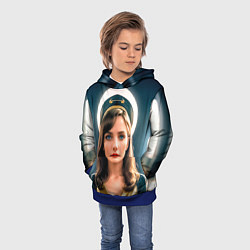 Толстовка-худи детская Девушка проводница на станции, цвет: 3D-синий — фото 2