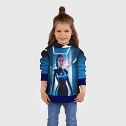 Толстовка-худи детская Девушка биоробот на космической станции, цвет: 3D-синий — фото 2