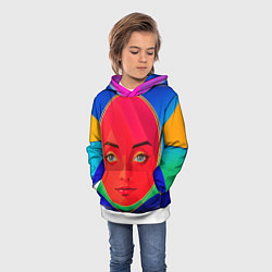 Толстовка-худи детская Девушка красноликая овал в прямоугольнике, цвет: 3D-белый — фото 2