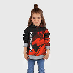 Толстовка-худи детская Кавасаки - красные брызги, цвет: 3D-меланж — фото 2