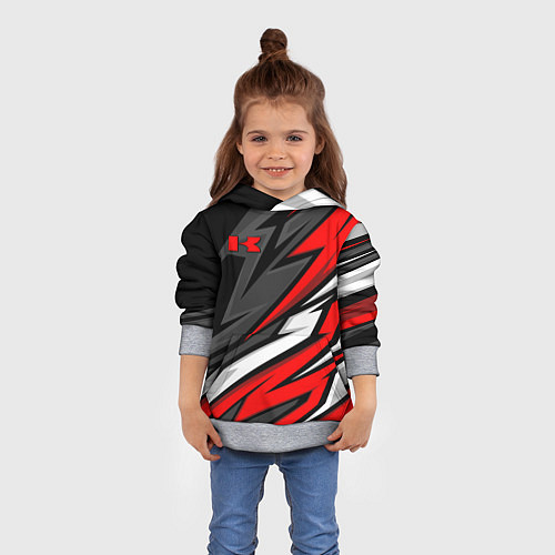 Детская толстовка Kawasaki - red uniform / 3D-Меланж – фото 4