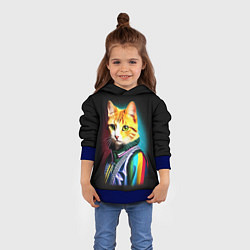 Толстовка-худи детская Модный рыжий кот - неон - поп-арт, цвет: 3D-синий — фото 2