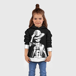 Толстовка-худи детская Ван пис - Луффи снимает шляпу, цвет: 3D-белый — фото 2