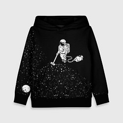Толстовка-худи детская Космонавт пылесосит звезды, цвет: 3D-черный