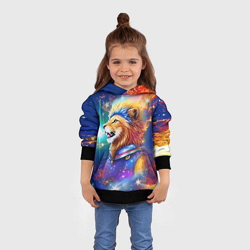 Детская толстовка Космический лев - неоновое свечение / 3D-Черный – фото 4