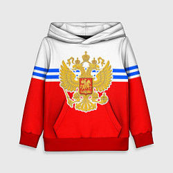 Толстовка-худи детская Герб Российской Федерации - полосы, цвет: 3D-красный