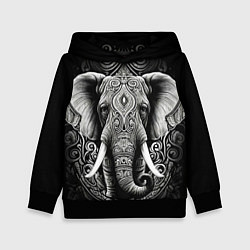 Толстовка-худи детская Индийский слон с узорами, цвет: 3D-черный