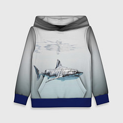 Толстовка-худи детская Акула большая белая в толще воды, цвет: 3D-синий