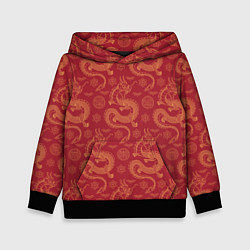 Толстовка-худи детская Dragon red pattern, цвет: 3D-черный